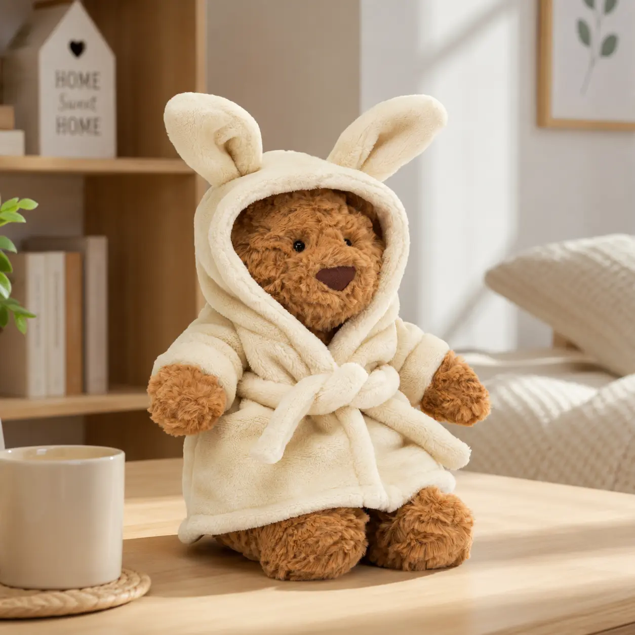 Jellycat Teddy Bear in Bunny Robe – Cozy Soft Plush Bear Gift for Kids