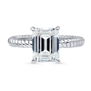 BERRICLE Sterling Silver Woven Solitaire Engagement Rings for Women, 2.6 Carat Cubic Zirconia CZ Ring
