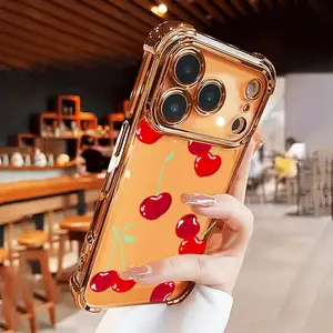 Cherry Phone case for iPhone 17 Air 16 15 16e 14 13 12 11 Pro Max Plus X XS Full Body Protection Shockproof Soft Silicone Cover Four-corner Thickened