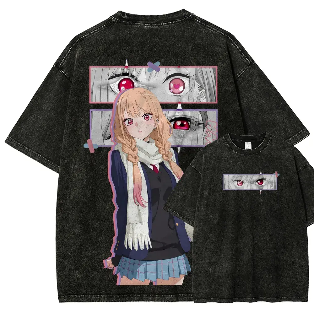 Casual Anime Graphic T-Shirt, Unisex Vintage Short-Sleeve Top with a Distressed Wash Finish, Festive Pop Culture Streetwear