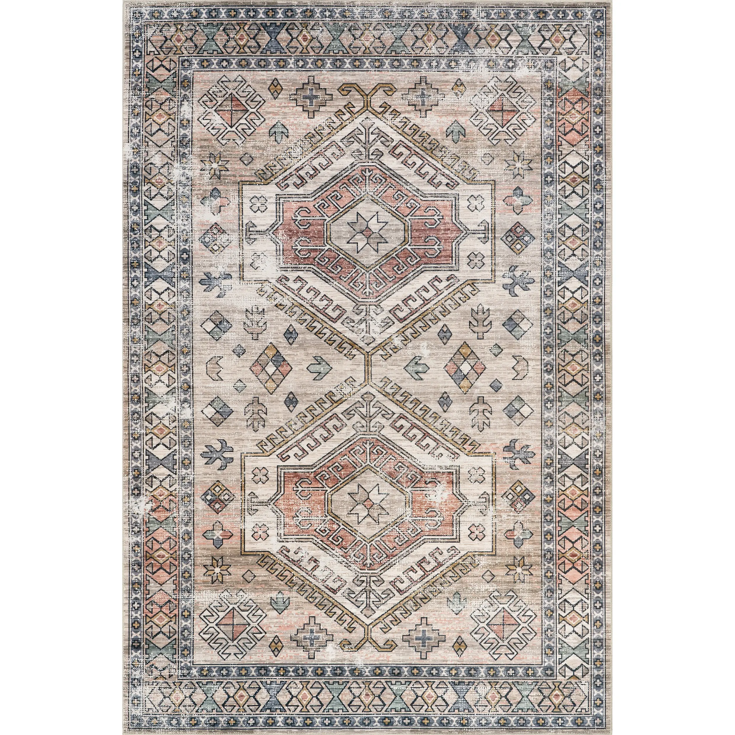 Benoite Splashguard Medallion Machine-Washable Polyester Area Rug, Boho Persian Oriental Pattern Home Decor Rug, Boho Persian Rug, Home Decor Rugs