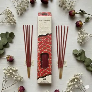40-Pack Highly Scented Strawberry Fragrance Incense Sticks with Cultural Collectible Incense Burner - Freshener for Meditation, Relaxation & Home Fragrance