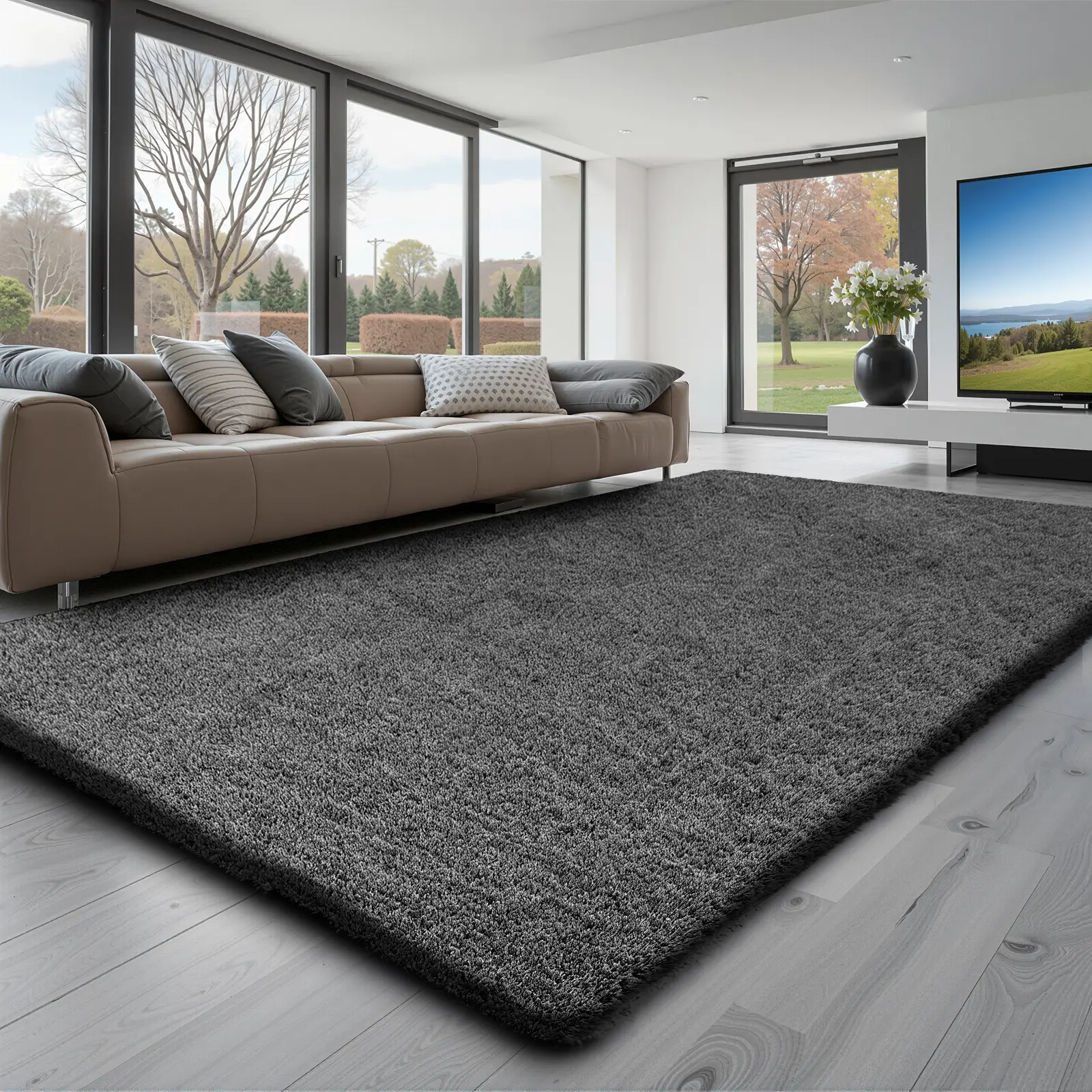 【Summerfinds】VEVOR 5x8 ft Indoor Soft Plush Shag Area RugNon-Shedding Non-Woven Slip-Resistant Dark Gray Living Room RugsCool Room Decor for Bedroom & House Modern Home Aesthetic, House Decor, Room Decorations