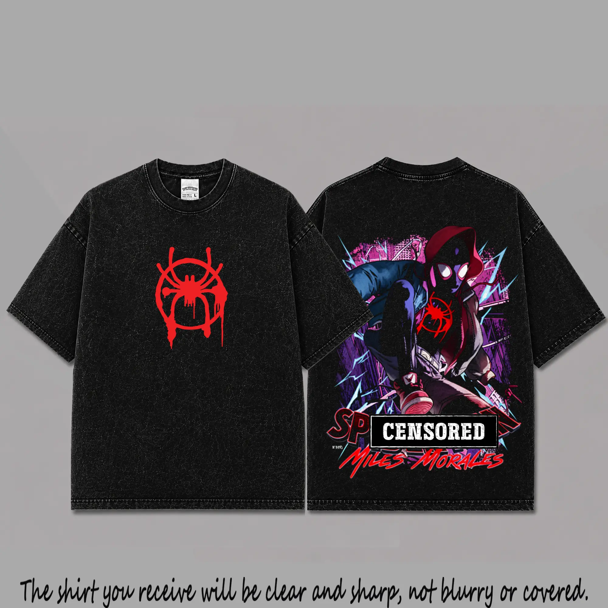 Ver 5 Prowler Miles Inspired Oversized Black Graphic T-Shirt, Vintage Movie Actor Fan Tee, The Prowler Shirt, Y2K Comic Style Streetwear Top, Black Cotton Unisex Tee, Retro Superhero Inspired Shirt, Gift for Movie Fans