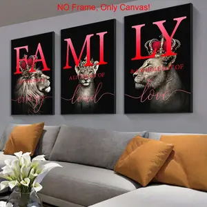 Lion Family Pattern Canvas Poster without Frame, 3 Counts/set Modern Wall Art, Wall Decor for Home Living Room Bedroom Office, Home Decor, Unframed Art Print
