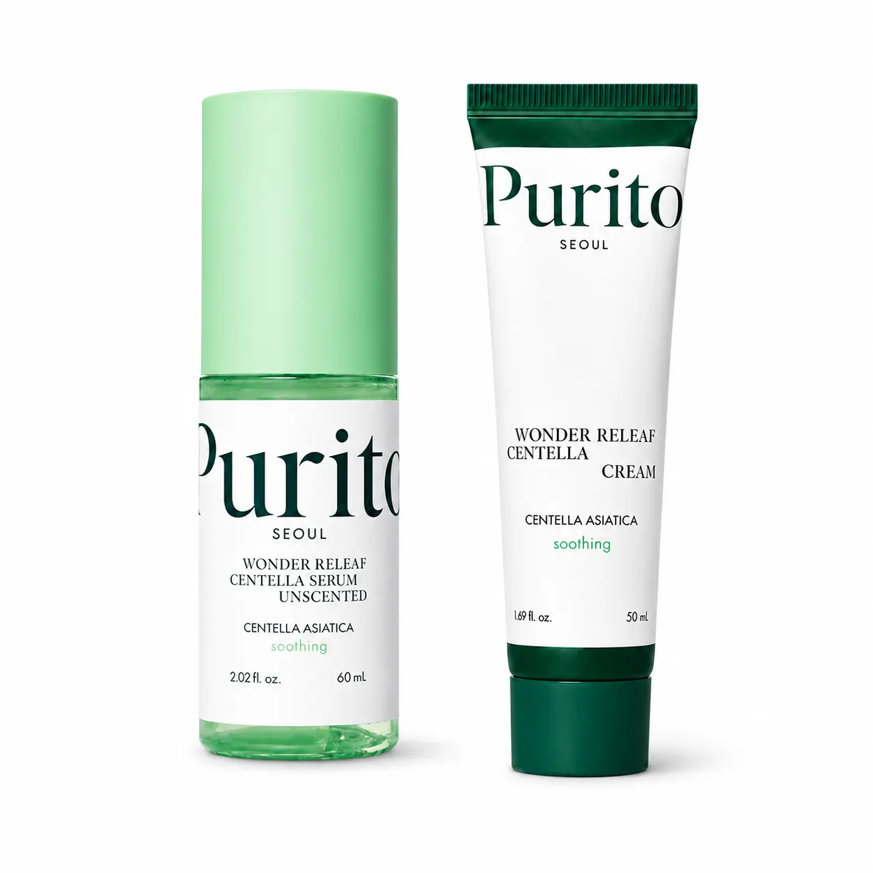 PURITO Seoul Wonder Releaf Centella Serum Unscented 60mL, PURITO Seoul Wonder Releaf Centella Scented Cream 50ml