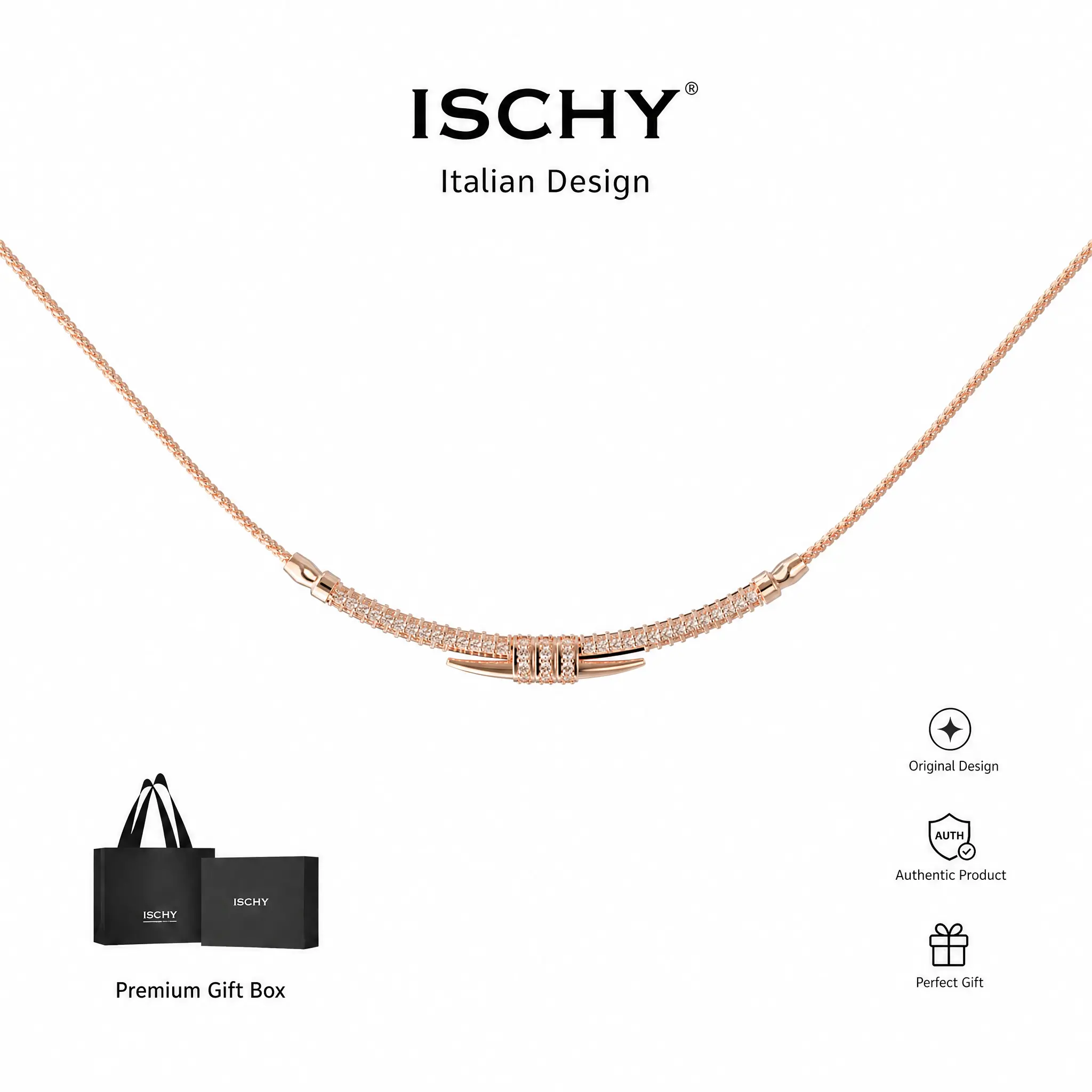iSchy Curved Bar Necklace for Women, Minimalist Choker, Luxury Bridal Jewelry for Wedding, Evening Party, Anniversary