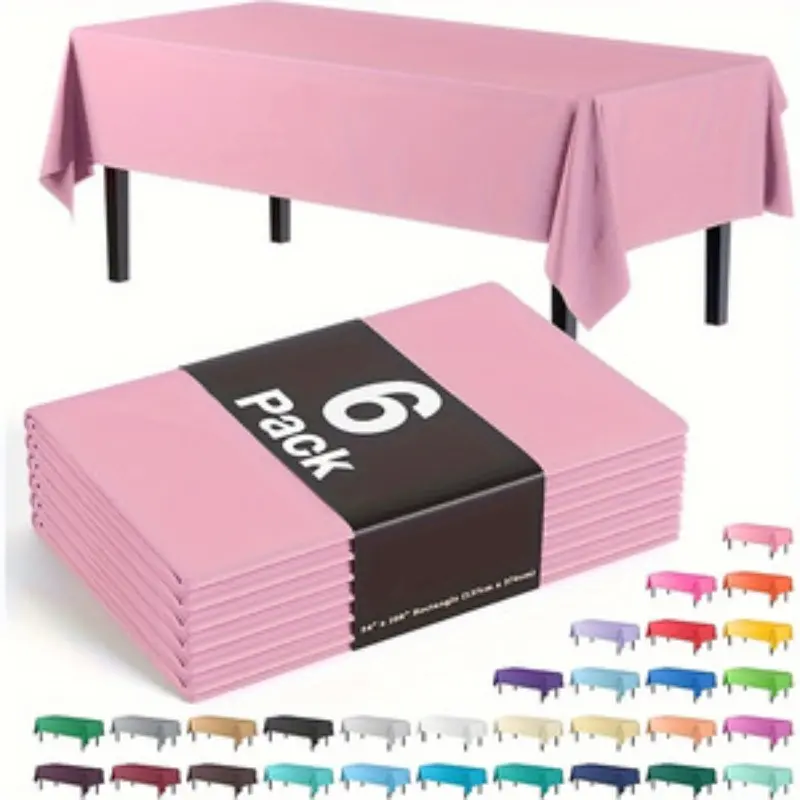 6Pack PE Tablecloths 54 x 108 Inch Disposable Rectangle Table Covers Party Table Cloths for Indoor or Outdoor Events Birthday Party Decor Supplies Party Accessories Party Decoration