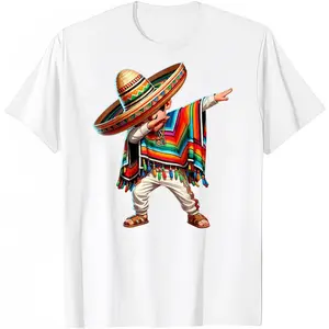 Fashion Designer T-Shirts Cotton Graphic Tees with Colorful Dabbing Sombrero Tee Fiesta Fun Crewneck Casual Men's Gifts Fabric Menswear Top Stretch Streetwear Tropical Shortsleeve White