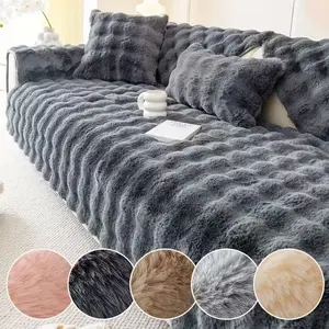 1 Pc Luxury Plush Sofa Cover Pad, Pet-Friendly Washable Furniture Slipcover,Fluffy Wave Pattern Couch Protector, Thick Warm Non-Slip Sofa Blanket,  Soft Decorative Couch Cushion Mat for Armchair/Loveseat/Sectional/3-Seater Sofa, Cozy Winter Home Décor