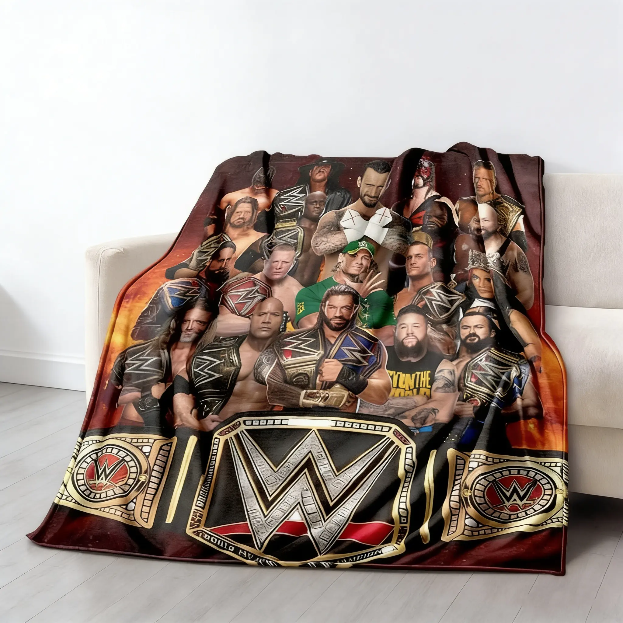 WWE Wrestling Ultra-Soft Flannel Throw Blanket - Wrinkle-Resistant, Breathable, Durable, All-Seasons, Cozy Warm, Portable Home Decor for Bedroom/Couch, Birthday/Christmas Gift for Fans