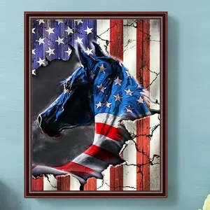 Horse & Flag Pattern DIY Diamond Arts Colorful Painting Kit without Frame, Diamond Pattern Design, DIY 5D Diamond Arts Colorful Painting Kit, Wall Art Decor for Home, Diamond Painting Kits
