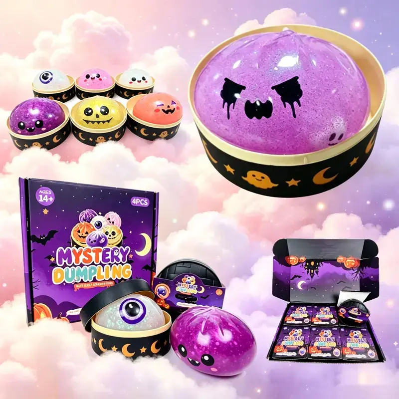 Halloween Ghost Dumpling Glitter Squeeze Toy Set, Spooky Stress Relief Squishy Fidget Toys, Portable Hand Decompression Toy, Halloween Party Favors Trick Treat Bag Fillers Holiday Gifts