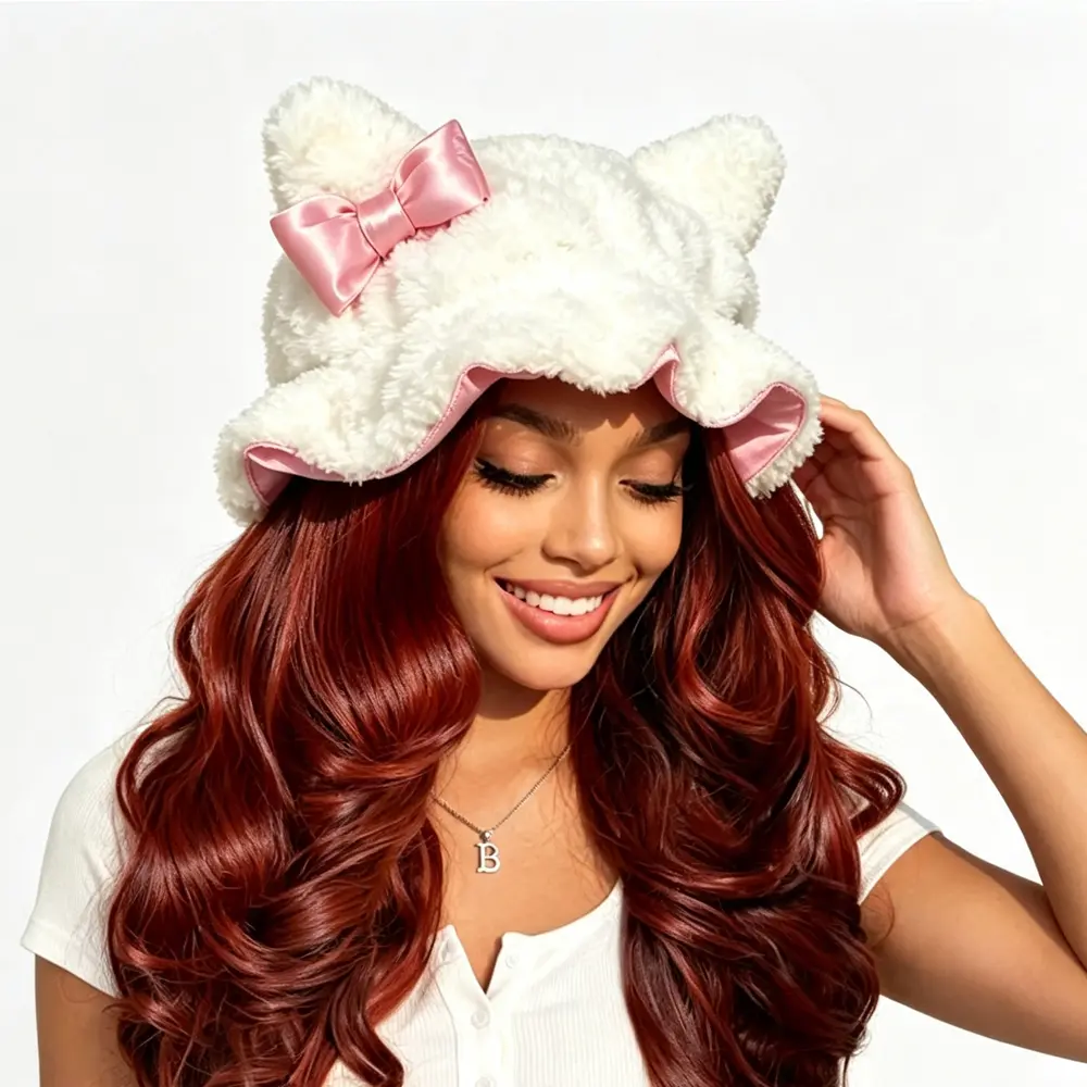 Sleeping Bonnet with Teddy Ears, Adjustable Double Layer Silk Plush Cap for Smooth, Frizz-Free Hair, Overnight Haircare for Adults, Heatless Daily Haircare, Smoothness, Daily Care, Brush, Hair Styling Accessories