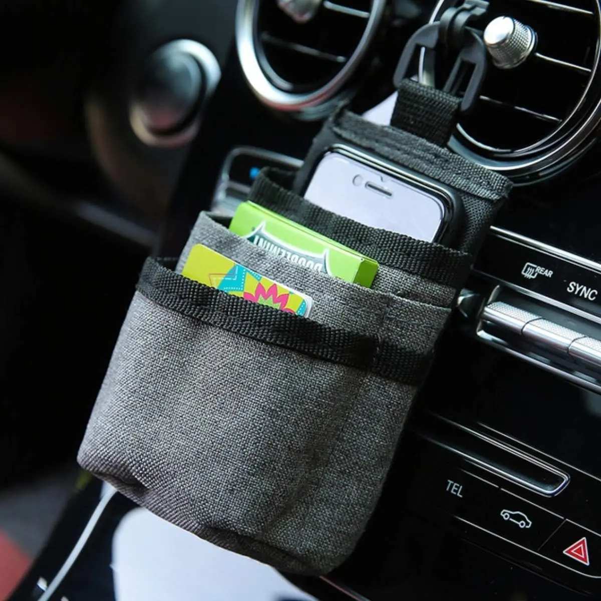 Air Vent Car Pocket Caddy Organizer Holder with Charging Port for Phone, Pencil, Charger (Gray) - Car Organizers, Car Organization Supplies, Charging Station