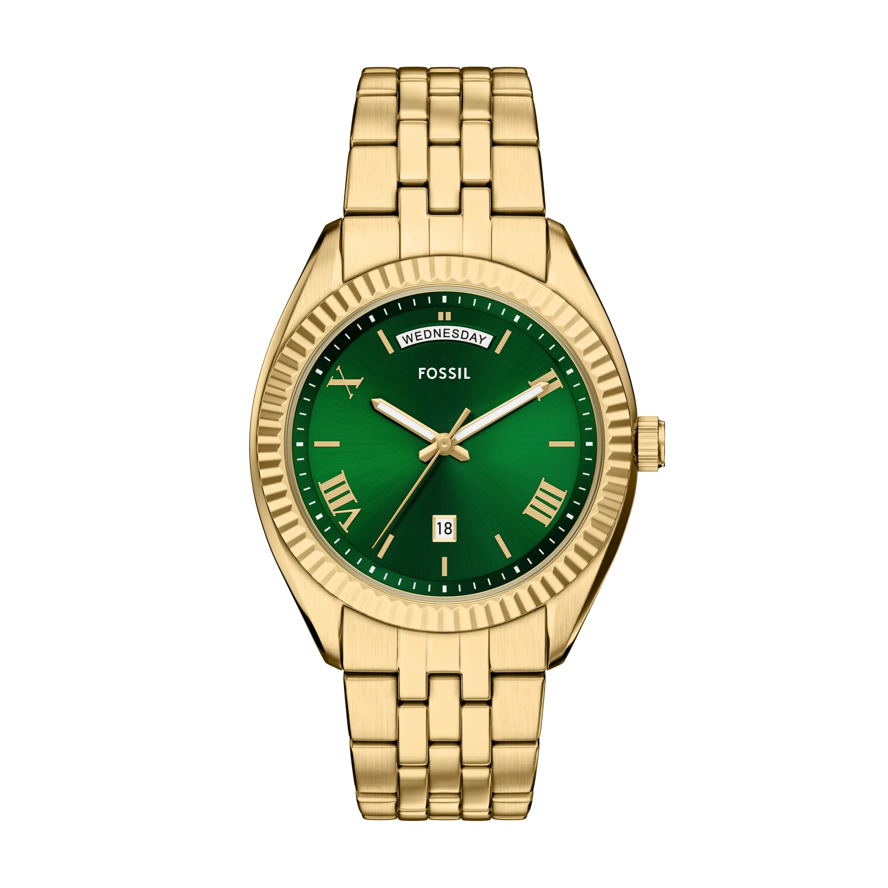 Fossil Men's Campbell Three-Hand Day-Date Gold-Tone Stainless Steel Watch