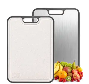 Durable Stainless Steel Cutting Board with Wheat Straw PP Backing Easy to Clean Hygienic Double-Sided Chopping Board for Kitchen Use