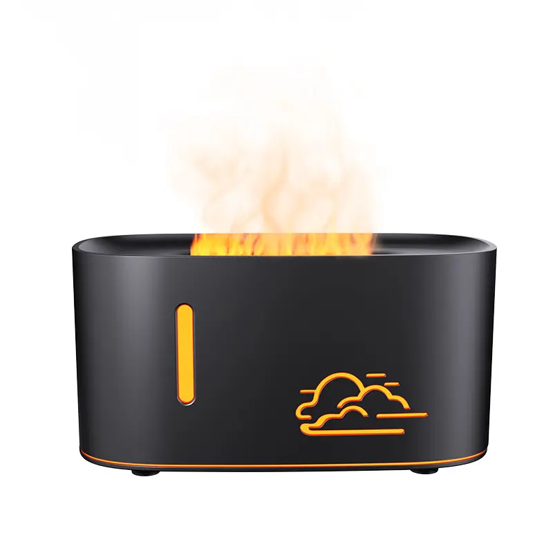 USB-Powered Miniature Cloud Humidifier-Aroma Diffuser (20x8cm), Crack Black, Silent, Flame Effect Mist & Light, Night Light, Sleep Aid, Essential Oil Compatible, Fine and Even Spray, Portable, Space-Saving, Ultimate Relaxation, for Bedroom, Office