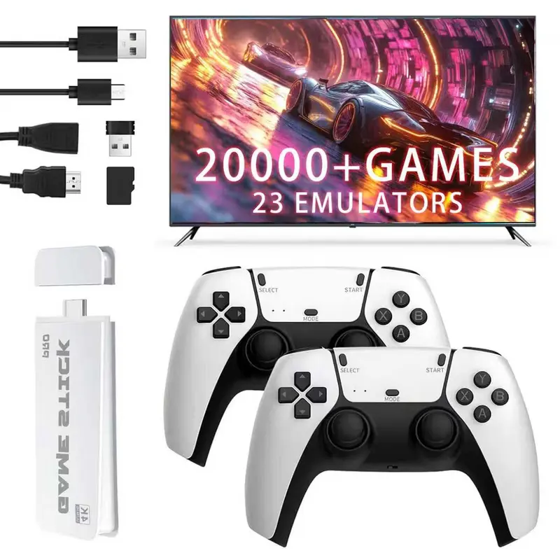 Mass Games Retro Game Console with 20000+ Built-in Games  2 Wireless Controllerst & 64GB SD Card Perfect for Kids & Adults - Portable Gaming System