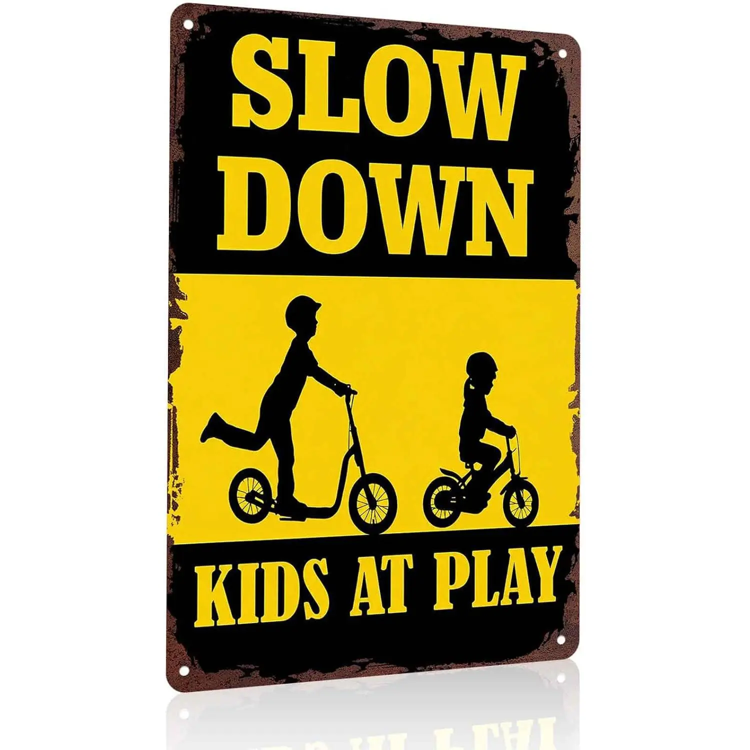 Aluminium "Slow Down Kids at Play" Rectangle Sign, 8x12 in Lightweight Sturdy Metal Wall Decor for Play Areas, Home