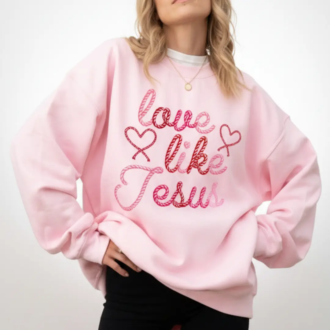 DAYTEE Love Like Jesus Print Valentines Sweatshirt, Classic Distressed Sports Aesthetic Cozy Fan Apparel valentine day gift