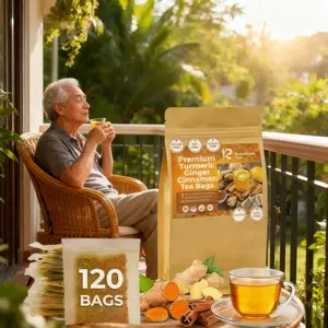 All-Natural Turmeric Ginger Cinnamon Herbal Tea Bags 120 Count Anti-Inflammatory Eco-Friendly Sugar-Free Caffeine-Free Gluten-Free Vegan Exotic Drinks Fruit Beverage