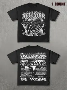 Unisex's Letter & Hand Print Round Neck Tee, Street Fashion Casual Short Sleeve T-Shirt for Daily Wear, Unisex Top for Summer, Streetwear