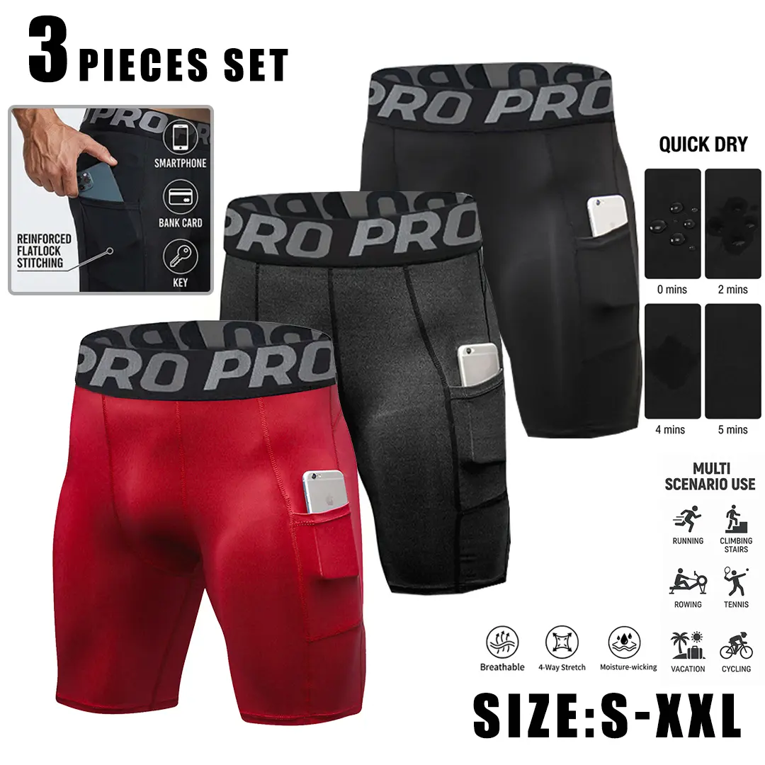 3 Pack Compression Shorts Men Summer Sportswear Training Tights Gym Fitness Leggings Short Pants Sport Bottoms Running Shorts Men activity