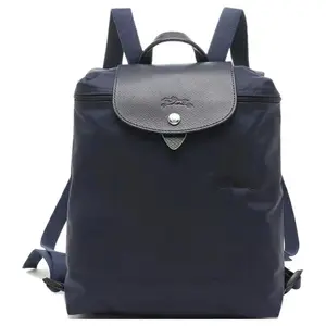 Longchamp Le Pliage Green 26 Backpack For Women In Navy Blue With Snap Closure And Recycled Canvas