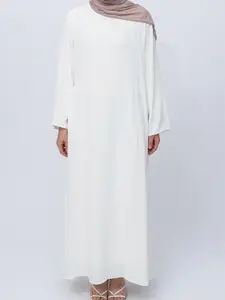 Arabian Dress Fashion Spring Summer Modest Muslim Clothing Pure Color Long Sleeve Round Neck Loose Casual Dress Tunic Dress, Luxurious Elegant Style Long Sleeve Dresses, Casual Kaftan Dress, Modest Islamic Clothing