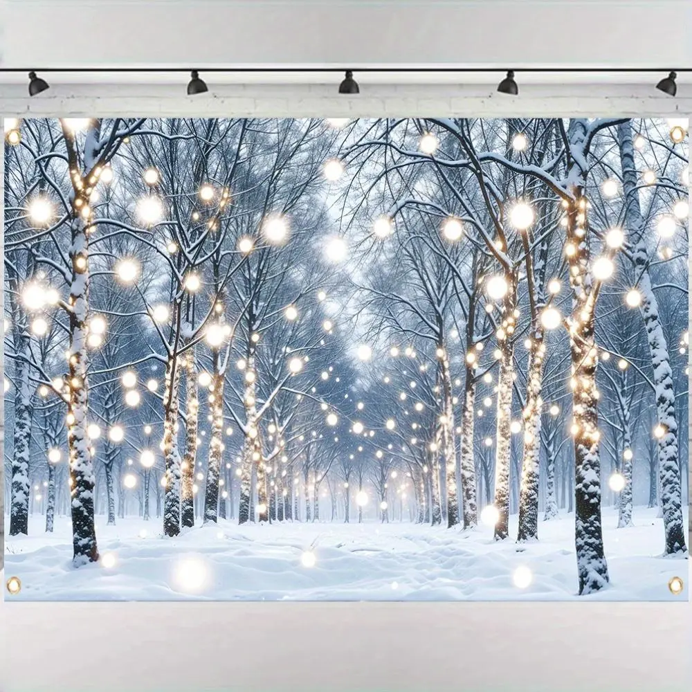 Glow-in-the-Dark Winter Wonderland Party Banner - 1-Piece Flat Durable Polyester Backdrop, Magical Luminous Forest Scene, Festive Home Supply for Party Decoration, Room Decor, Holiday Events