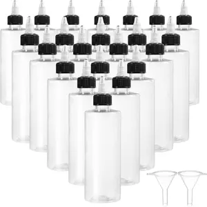 22Pack 8oz Plastic Squeezing Bottles, Clear Oil Dispenser Dropper Bottle Applicator with Twist Top Cap and Leak-Proof Inner Gasket for Crafts, Art, Glue,  and More (8 OZ)