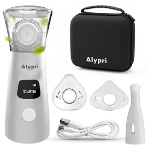 Alypri Portable Mesh Nebulizer for Adults and Kids, Handheld USB-C Rechargeable Portable Nebulizer with LCD Display, Quiet Fine Mist, Auto Shut-Off, Travel Case (White)