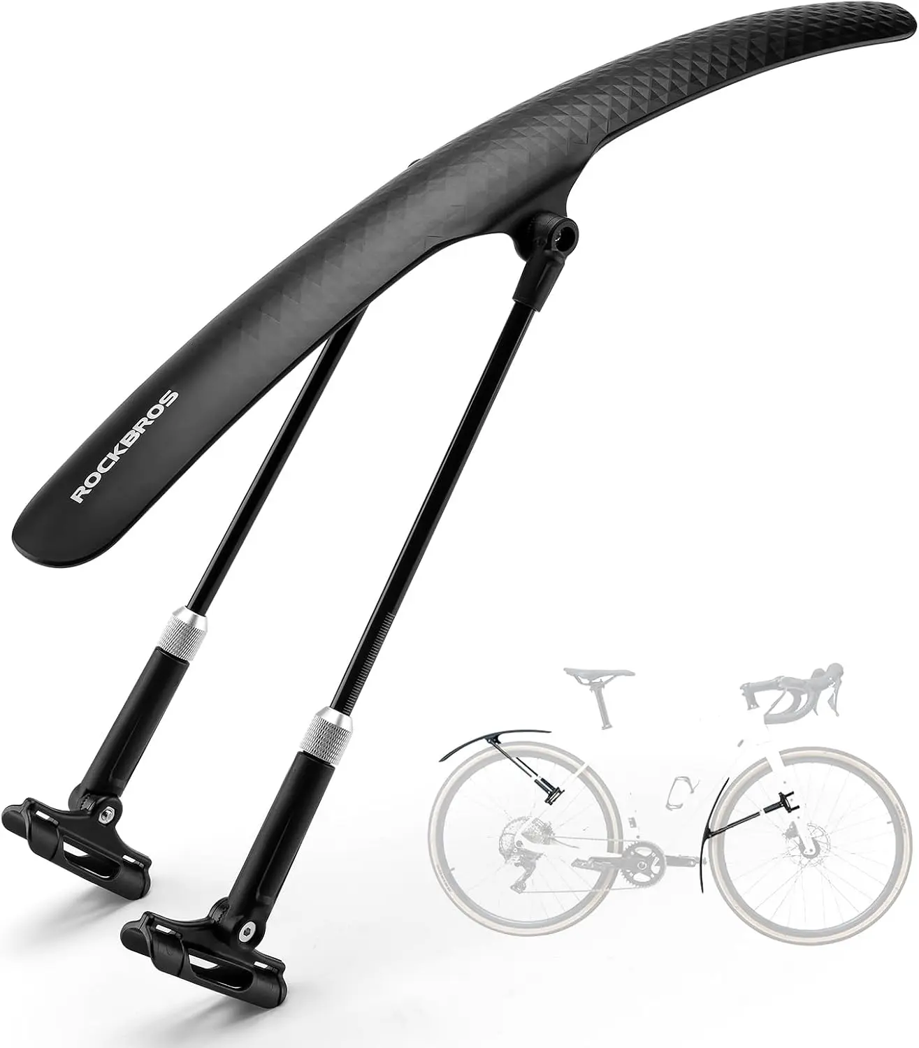 ROCKBROS Adjustable Detachable Bike Fenders for 700C Road Bike CX | Front and Rear Universal Bike Mud Guard，Vintage Minimalist Bicycle Fenders,Quick Release，Black，Mounted on Fork