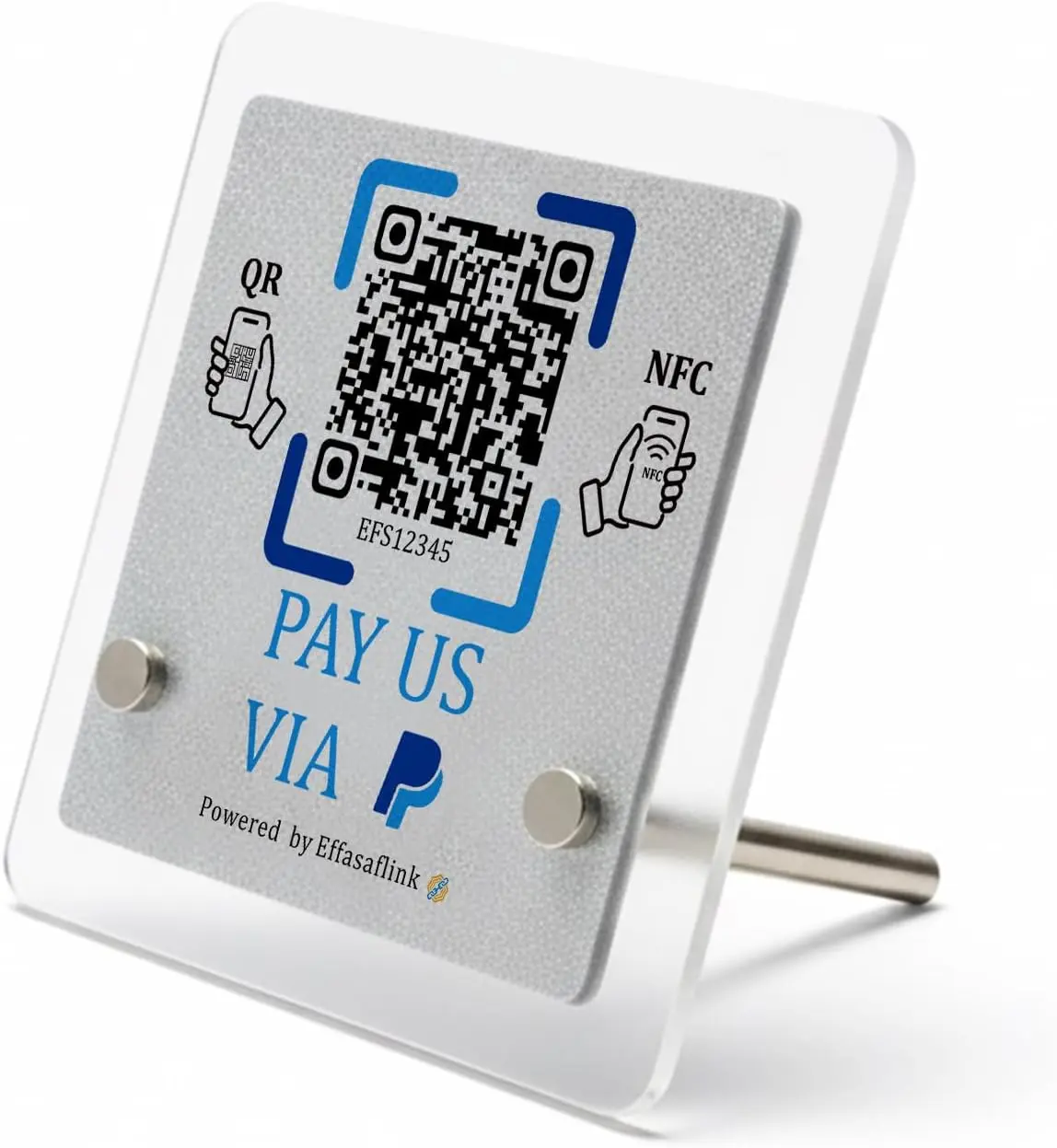 QR Code & NFC Payment Stand - No Monthly Fee, No App Needed | 10x10CM Frosted Acrylic Display Compatible with PayPal, Small Business Essentials, for Android & iPhone
