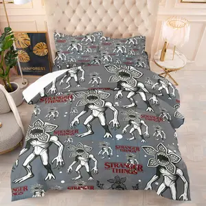 Stranger Things Theme Winter Warm Quilted Comforter Set, Includes One Comforter & 1/2 Pillowcase, Cute Retro Character Pattern Pixel Print Thick Cozy Quilt Core, Warm & Durable, Breathable Fabric for Cold Nights