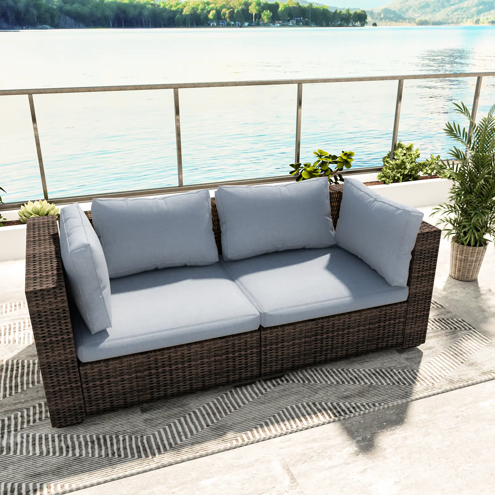 Gaptainer All-Weather PE Rattan Outdoor Wicker Sofa Sectional Patio Furniture Set with No-Slip Cushions for Garden, Backyard homeessentials