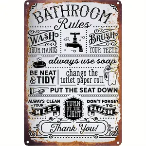 1 piece Vintage Bathroom Rules Metal Sign - Industrial Grade Tin Wall Decor with Pre-Drilled Holes, Easy Installation for Home, Office, Cafe, Bar, Garage - Durable Iron Plate for Spring, Summer, Father'S Day, Mother'S Day, Halloween Decoration