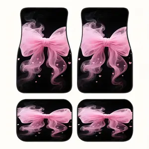 4pcs Pink Bow & Hearts Car Floor Mats Set - Fit All Cars, Non-Slip All-Weather Protection, Pink Bow Design with Heart Cutouts, Soft Car Interior Accessories for Women & Girls, Girly Car Interior Sets