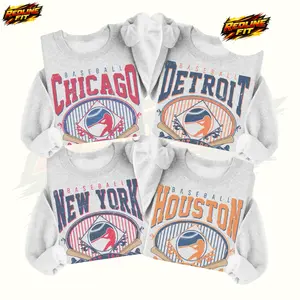 Ash Grey Vintage Baseball Sweatshirt Retro City Baseball Pullover Sports Unisex Crewneck Sweatshirts Sublimation Print Casual Graphic Top