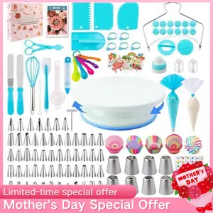 356pcs Cake Decorating Supplies Kit Baking Tools Set with Cake Turntable Pastry Piping Bags Icing Tips Smoother Scrapers for Beginners Cake Lovers Home Baking