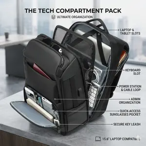 Men's Business Laptop Backpack, Large-Capacity Nylon/Polyester Nylon Backpack with USB Charger, Multi-Compartment, Waterproof Durable, Lace Closure, Casual Daypack for Male Adults Office Commute Travel, Men's Accessories tiktokshopspringglowup