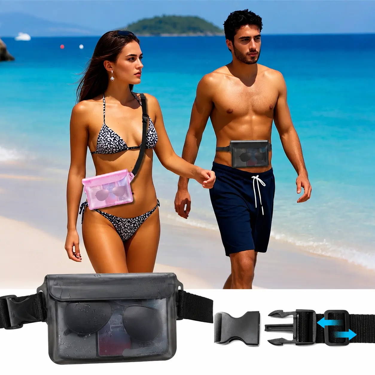 Unisex Waterproof Fanny Pack, Translucent PVC Cross-Body Pouch with Adjustable Strap, Touchscreen Friendly for Kayaking,Water Slides, Paddle Boarding&Beach Water Sports 8.7 X 0.98 X 6.1 Inches, Touchscreen Safe, Kayak/Boarding, Flexible Pvc
