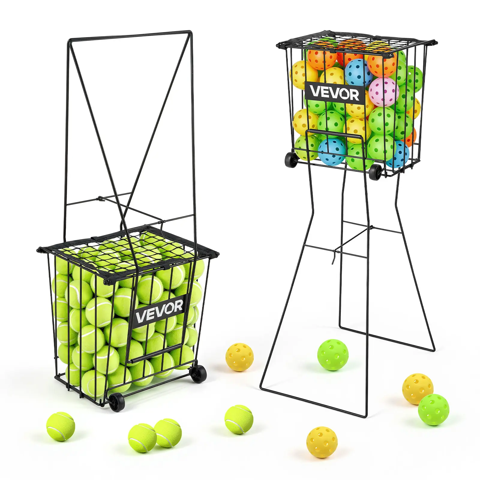 【SummerFinds】VEVOR Tennis Ball Hopper, Holds 75 Tennis Balls, Pickleball Basket Cart with Wheels for Easy Pick Up, Portable Pickleball Caddy with Heavy-Duty Construction, Handle, for Training Carrying Storage, Tennis Balls Bulk, Tennis Equipment
