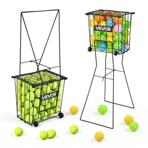 VEVOR Tennis Ball Hopper, Holds 75 Tennis Balls, Pickleball Basket Cart with Wheels for Easy Pick Up, Portable Pickleball Caddy with Heavy-Duty Construction, Handle, for Training Carrying Storage