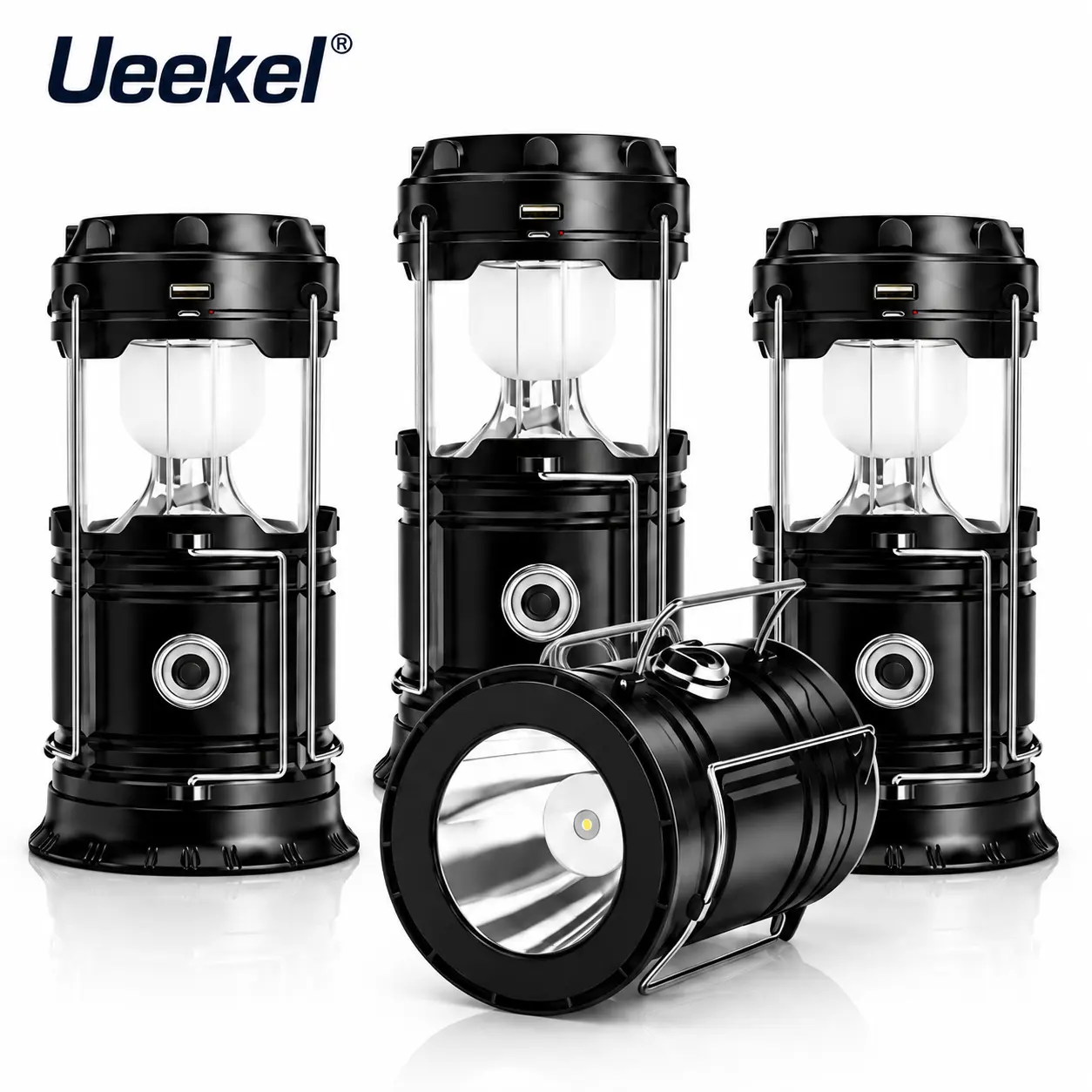 4-Pack Foldable Compact LED Lanterns - Durable, Waterproof, Solar-USB Rechargeable, Solar Powered, Brightness Adjustable, Heat/Freeze Ready, Batteries-Included Emergency Lights with Flashlight Mode, Carries in Small Bags, for Home Power Outages, Hiking, F