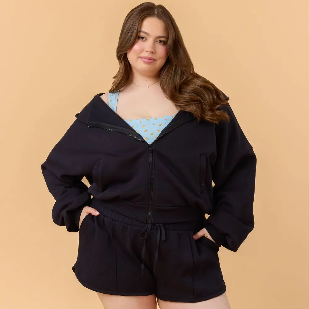 Blogilates Women's Mommy & Me Marshmallow Full Zip Hooded Sweatshirt - Dark Black 1X