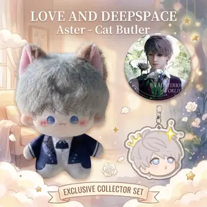 3pcs, Love and Deepspace Anime Plush Doll + Badge + Acrylic Keychain, Collectible Stuffed Character Figure, Premium Soft Toy - Keychain Bag Car Charm, Desk Shelf Room Decor, Birthday Christmas Valentine Party Gift for Anime Fans Teens, Keychain Included