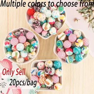 15mm Silicone Printed Beads, 20pcs/set Colorful Beads in Various Shapes, DIY Beading Supplies for Keychains, Necklaces, Bracelets, Pens, and Lanyards