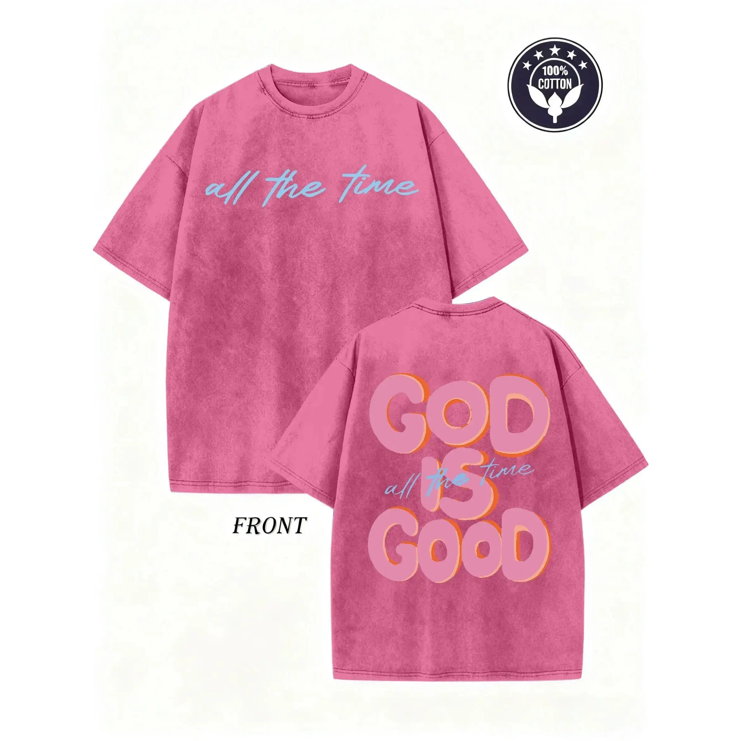 Men's & Women's Oversized 230gsm Heavyweight Washed T-Shirt GOD IS GOOD Double-Sided Graphic y2k Print Retro Vintage Streetwear Loose Fit Round Neck Short Sleeve 100% pure Cotton book merch world tshirts